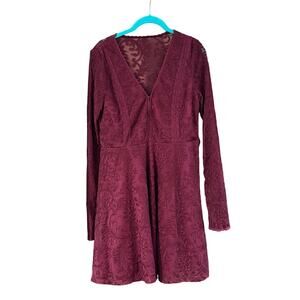 Altar’d State Burgundy Embroidered Lace Fit & Flare Dress Women’s Medium